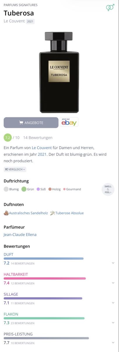 Profumi & Eau de Toilette: Tuberosa - Le couvent maison du parfum – Nuovo e nell'imballaggio originale da Münchenstein venduto da mal_kl6g 2