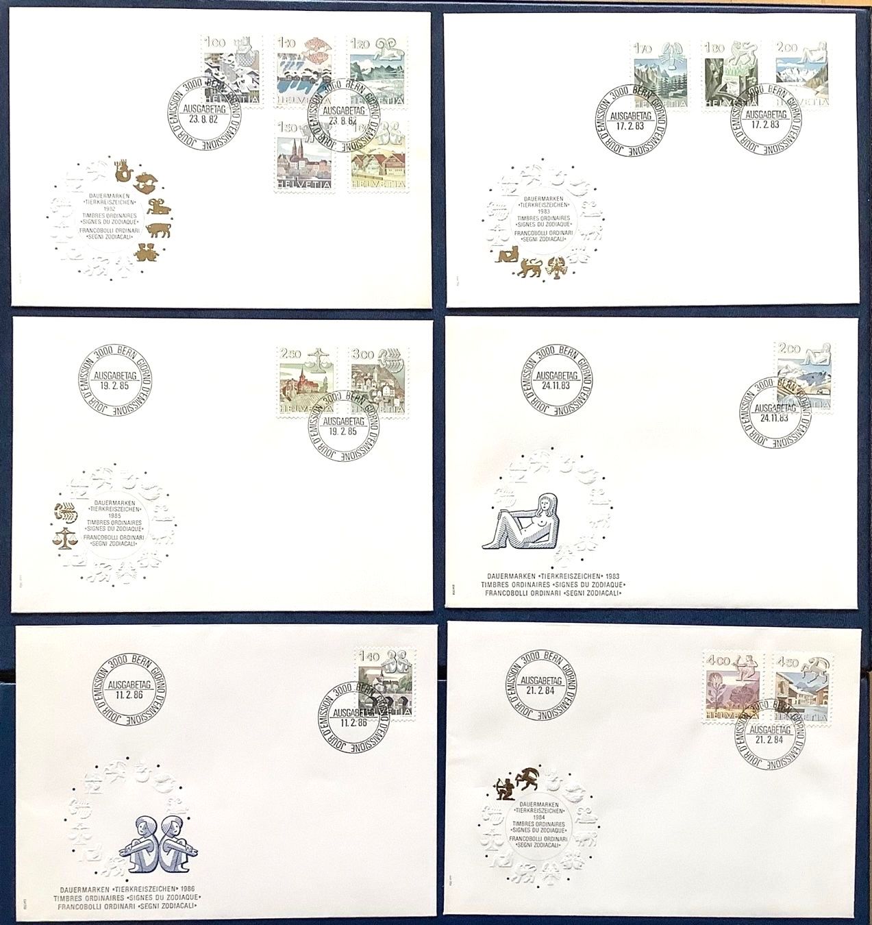 Tutti i francobolli: 1982-86 FDC TIERKREISZEICHEN Komplett – Nuovo (secondo la descrizione) da Liestal venduto da Pep3