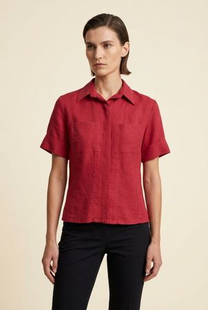 Chemise 100% Lin Rouge Manches Courtes T. S