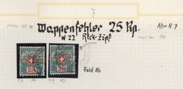 25 Rp. Portomarken auf Albumblatt - 2 Plattenfehler