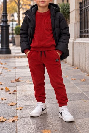 ENSEMBLE JOGGING EN MAILLE CÔTELÉ ROUGE
