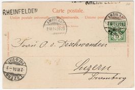 RHEINFELDEN Balkenstempel auf Ansichtskarte nach LUZERN