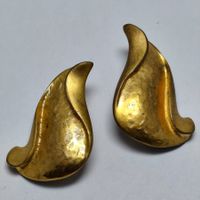 Vintage Ohrclips vergoldet Flammen / Blatt Design #C1