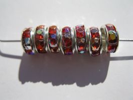 20 Strass Rondellen, Zwischenperlen rot AB, 8mm