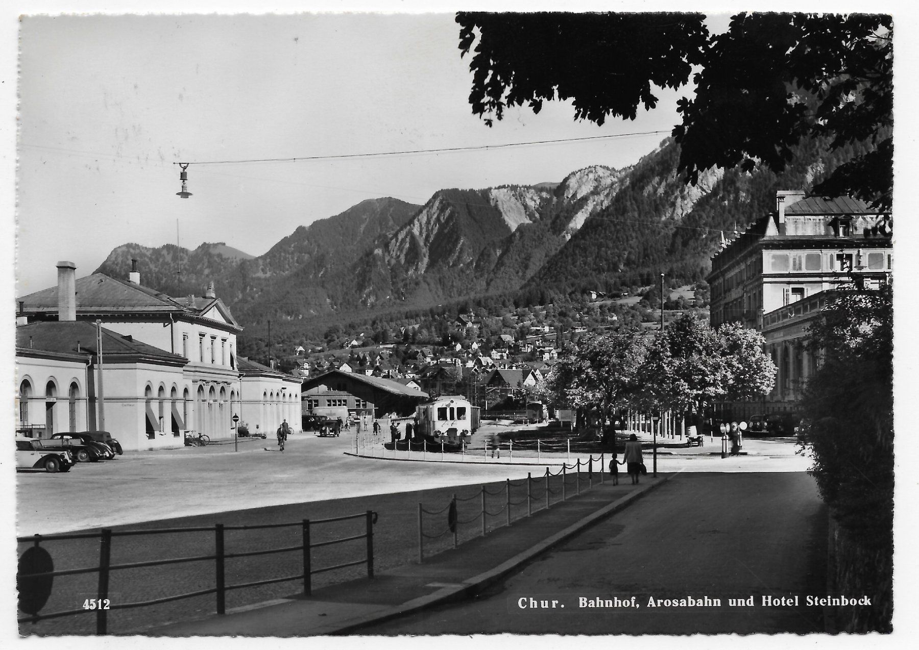 Cartoline postali: Chur, Bahnhof, Arosabahn & Hotel Steinbock – Usato da Hefenhofen venduto da Richsalz