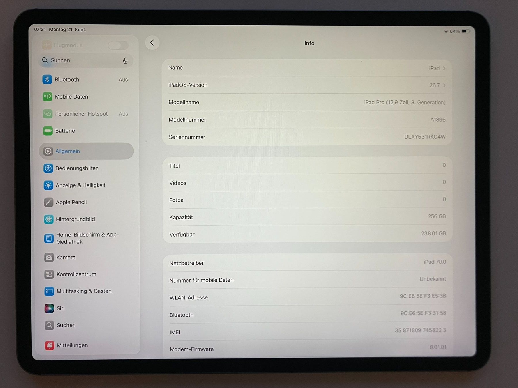 Apple Tablet PC: iPad Pro 12.9" 3. Generation WiFi + Cellular / 256GB – Usato da Meisterschwanden venduto da Discus0 1