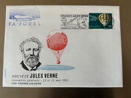 ENVELOPPE TIMBRÉE ET DÉDICACÉE -Société Jules Verne 1982