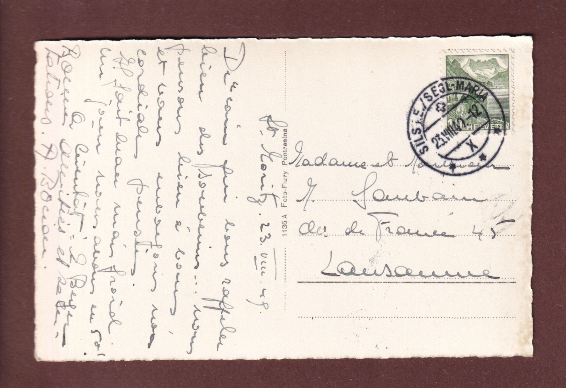 Cartoline postali: BERNINA-GRUPPE - 1949 – Usato da Pully venduto da nicecards 1