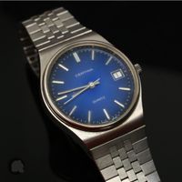 Certina Quarz Uhr blaues Zifferblatt mit Datum, Vintage