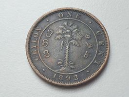 🇱🇰 Ceylon (Sri Lanka) 1 Cent 1892 Queen Victoria