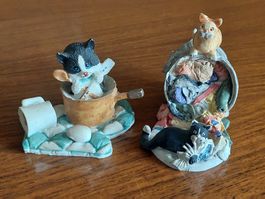 lot de 2 figurines chats décoration en résine