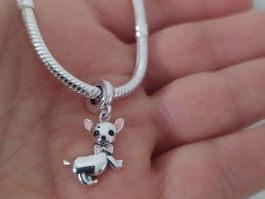 Armband mit Hunde Anhänger, 925 Silber, 19 cm Neu