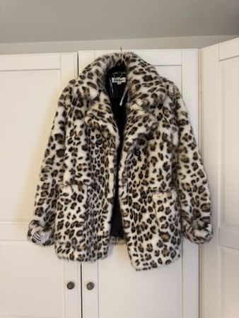 Faux Fur Coat Jakke Leopard Print Size 36