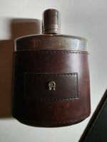 antiker Glas Flachmann Leder ummantelt Etienne Aigner