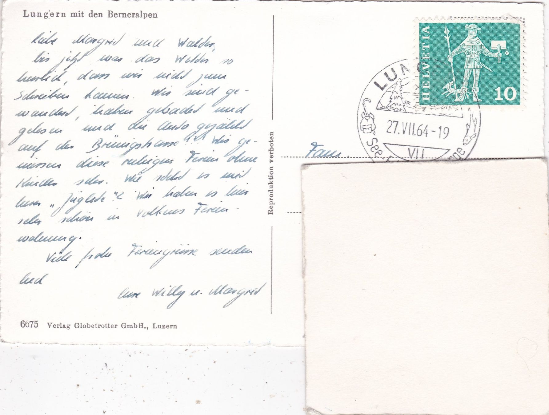 Cartoline postali: Lungern mit den Berneralpen 1964 – Usato da Herisau venduto da Lisegrat2008 1