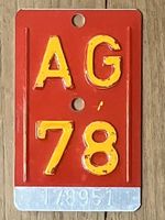 AG 78 - VELONUMMER - FAHRRADSCHILD - PLAQUE DE VELO - AG 78