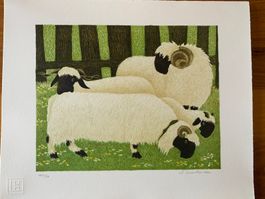 Lithographie Anton Mutter, Beim Weiden
