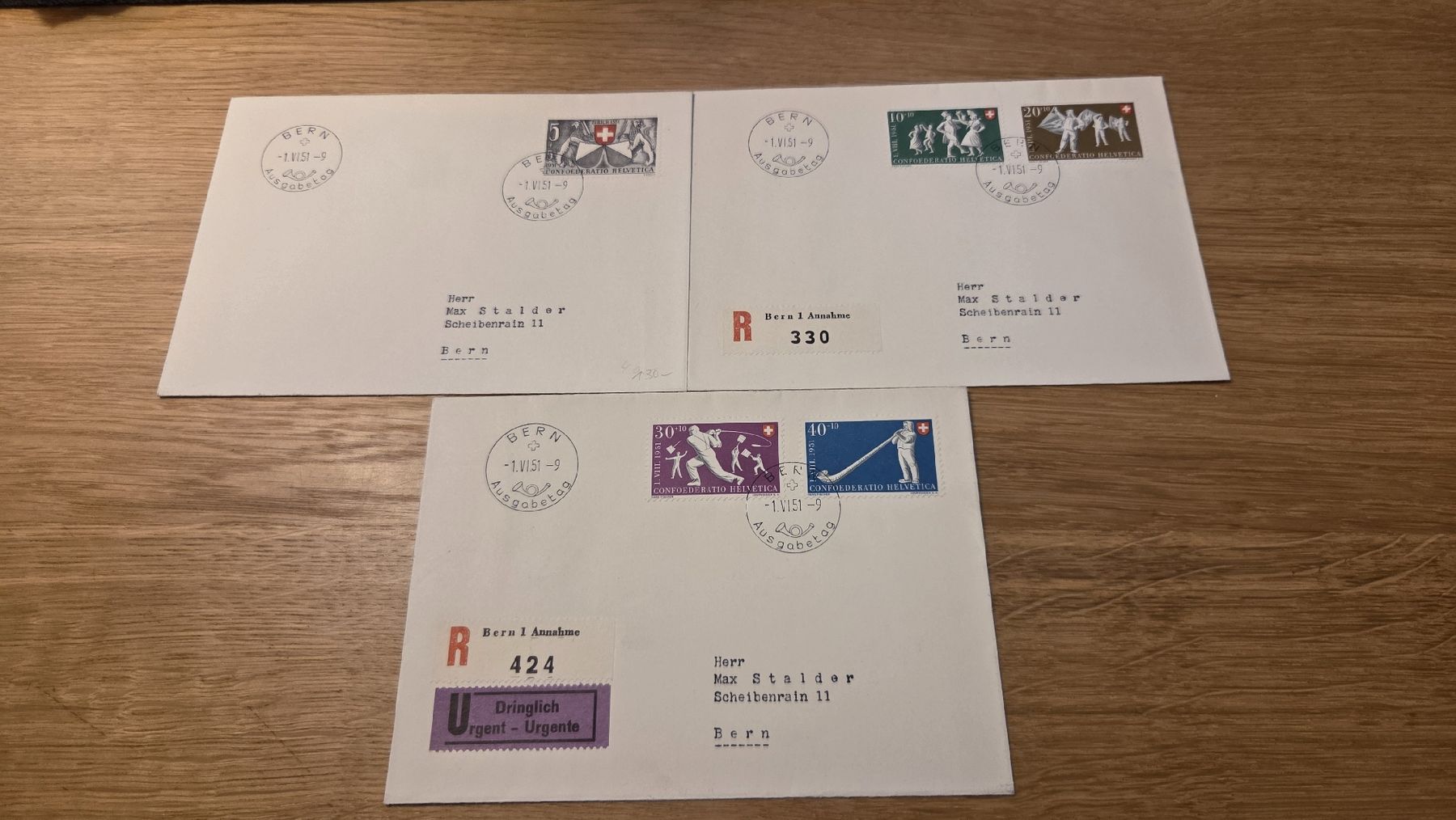 Tutti i francobolli: 1951 3 Brief  FDC Pro Patria  – Usato da Arni AG venduto da Moth68