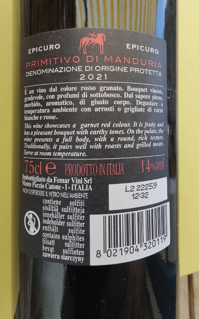 Wein: Primitivo di Manduria 2021 – Neu und originalverpackt aus chur von Hmars 1
