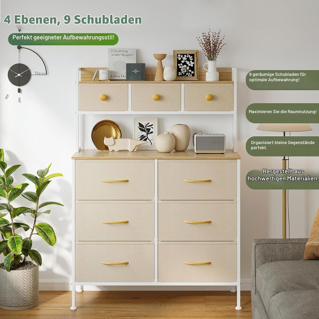 Cassettiere: Kommode hoch 9 Schubladen Beige Schminkkommode – Nuovo e nell'imballaggio originale da St. Gallen venduto da VerkaufsMaus50 2