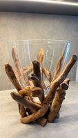 Deko-Vase aus Glas mit Treibholz / Wurzelholz – Unikat