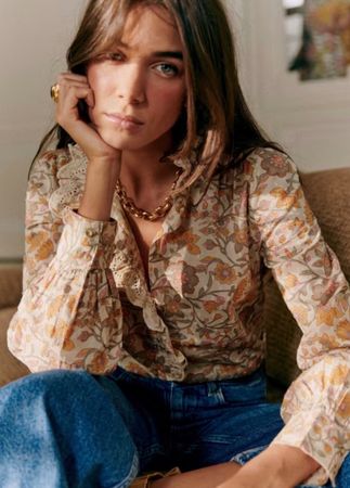 Sezane Chloe Bluse Yellow Garden, Gr. 40