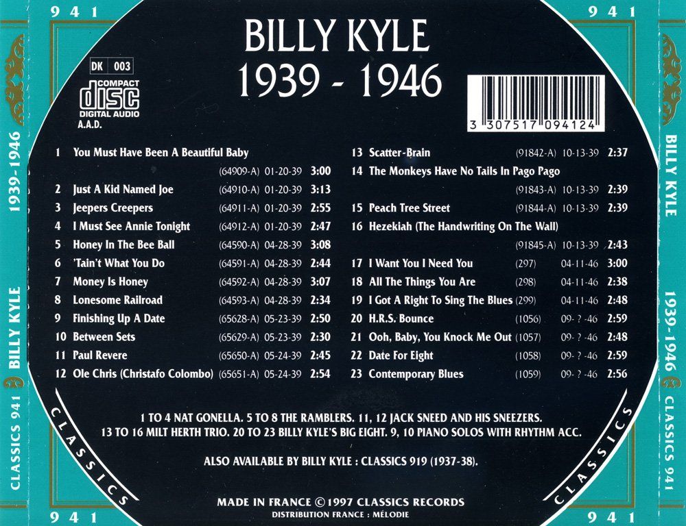 CD: Jazz-CD:  Billy Kyle  "The Chronogical..." (Classics) – Usato da Hochfelden venduto da mue_lhm9 2