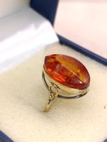 Vintage 925erSilber vergoldete Ring NaturBernstein 80er USSR