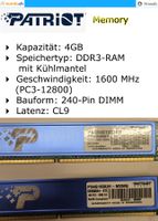 Patriot 8GB Kit (2x4GB) DDR3 1600MHz PC3-12800 CL9