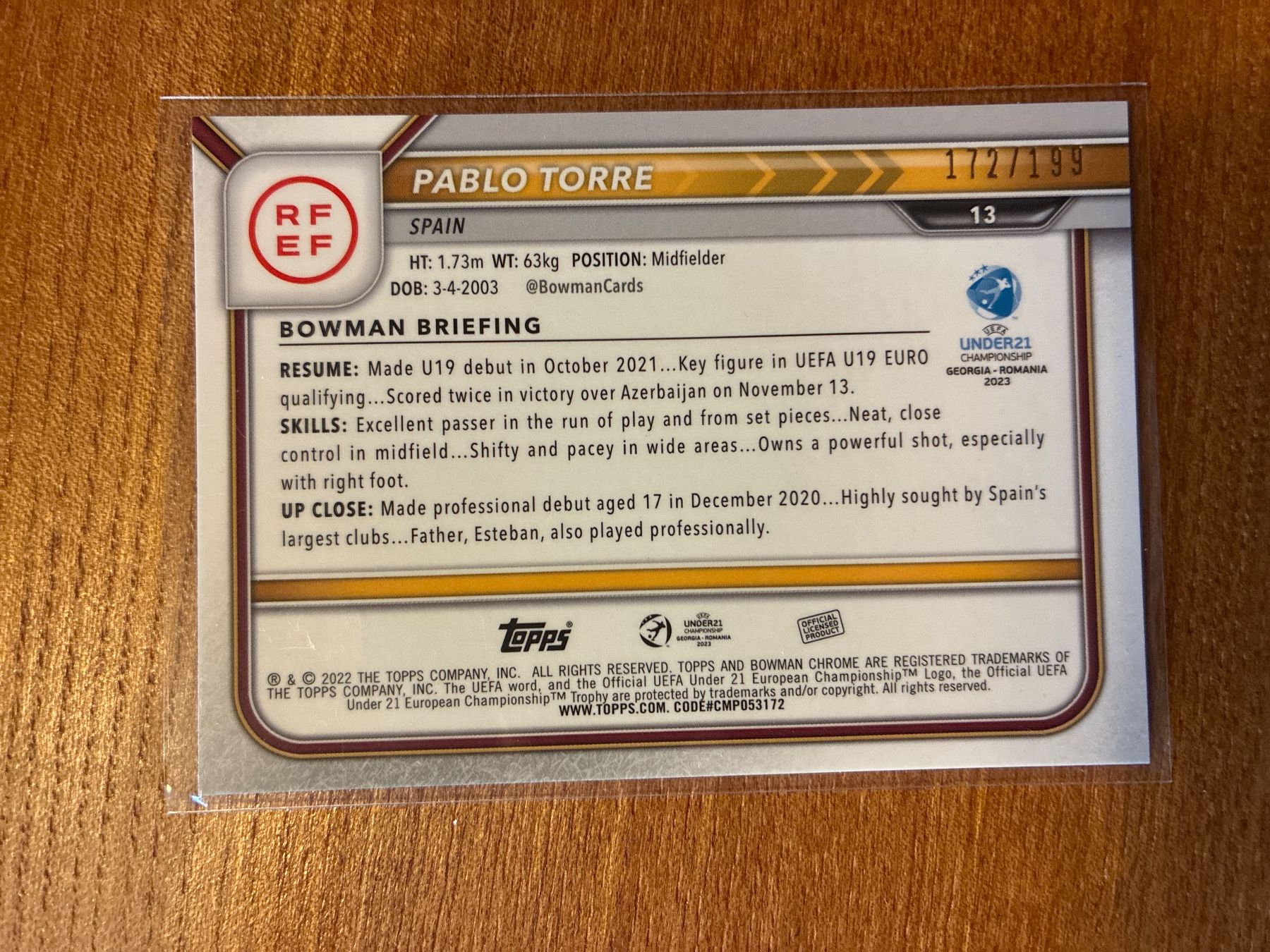 Topps Carte collezionabili: Topps Chrome Bowman Pablo Torre Spanien /199 – Usato da Wangenried venduto da Garagara 1