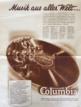 Grosse Vintage Reklame, Columbia Schallplatten, Musik, 1929