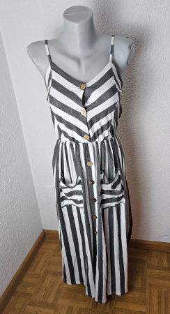 Maxikleid Gr. 38 gestreift Sommer Baumwolle Taschen + Knöpf