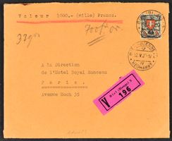 2 FRANKEN WAPPENSCHILD EINZELFRANKATUR 1938 WERTBRIEF n. F