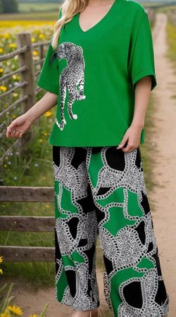 edler/stylischer Hosen-2-Teiler, nero/grün, L/XL
