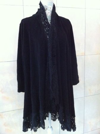 Vintage lose Damen Jacke Chenille breite Spitze schwarz Gr L