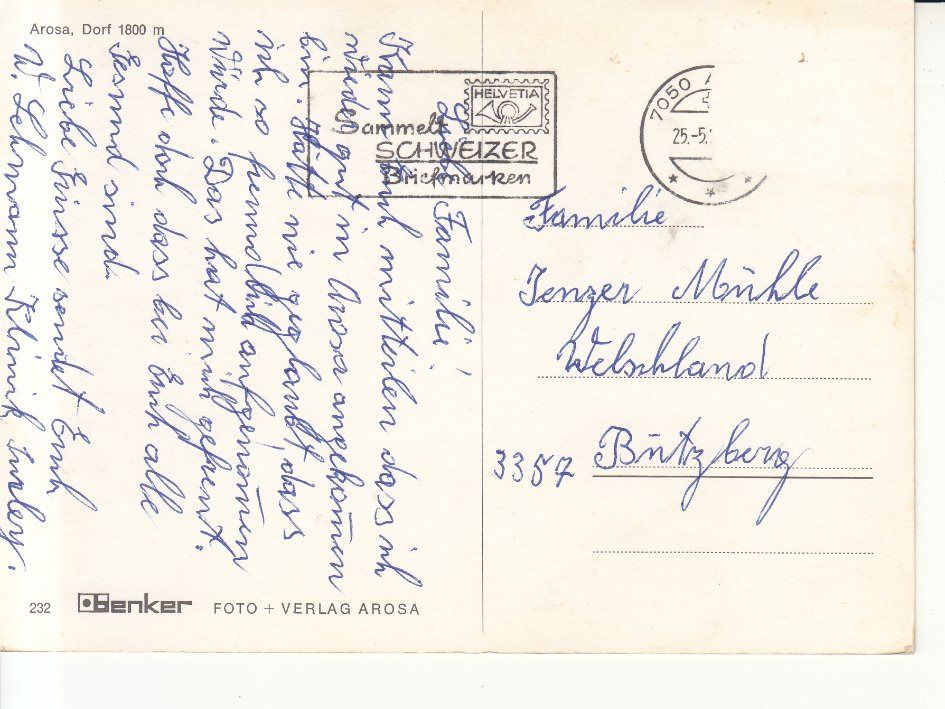 Cartoline postali: Arosa ca. 1970 – Usato da Bürglen TG venduto da StampGraf 1