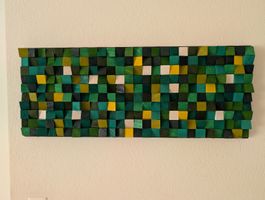 Wandbild Holz Mosaik "Blumenwiese" handgemacht,  neuwertig