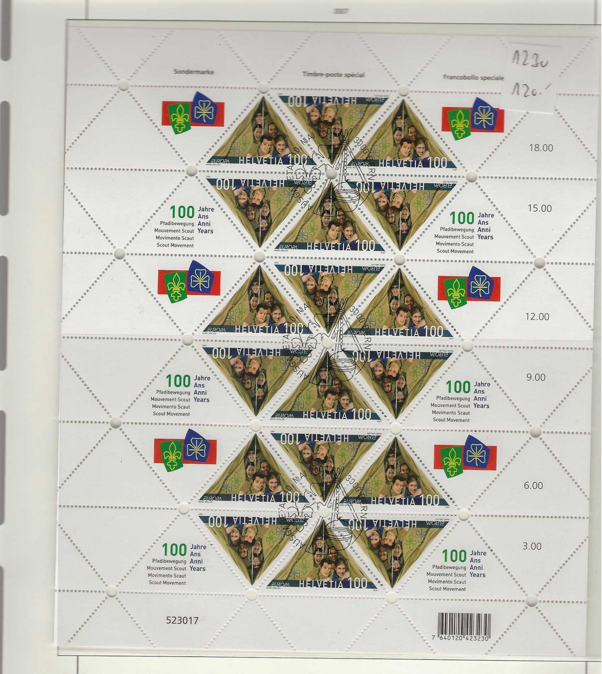 Tutti i francobolli: timbre 1230 feuillet de 18 timbres – Usato da Sorvilier venduto da carose01
