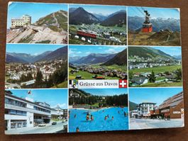 Vintage Postkarte Grüsse aus Davos, 80er Jahre