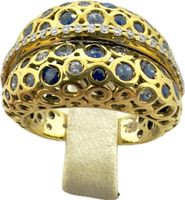750/18 Karat Gold Antiker Ring mit Saphire und Brillanten