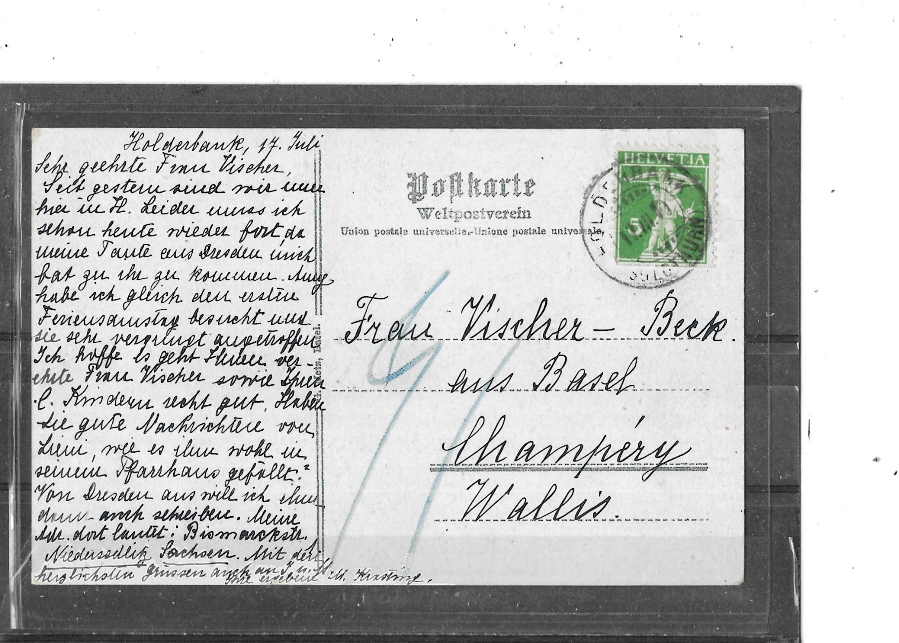 Cartoline postali: SO Holderbank 1909 – Usato da Schocherswil venduto da Wilare 1