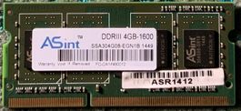 1 x 4GB PC3 12800S ASint Notebook Memory