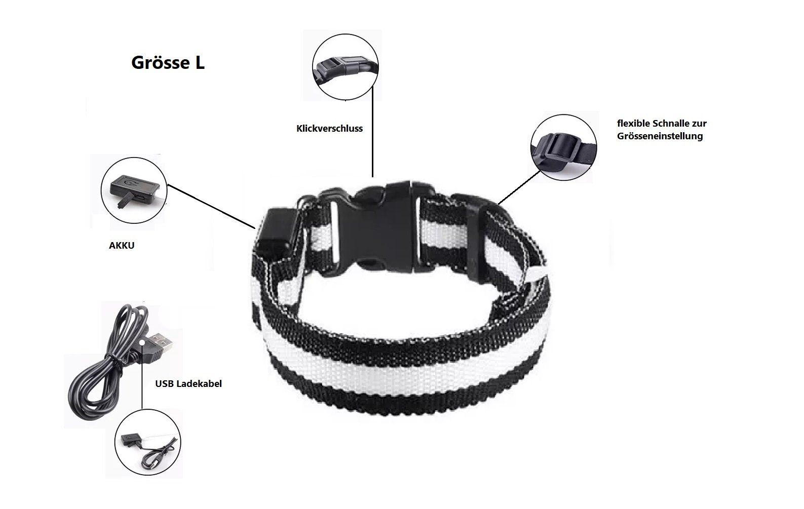 Guinzagli & Collari: LED Hunde Leuchthalsband - Grösse L in Schwarz – Nuovo e nell'imballaggio originale da Werdenberg venduto da EXA-Animal-World