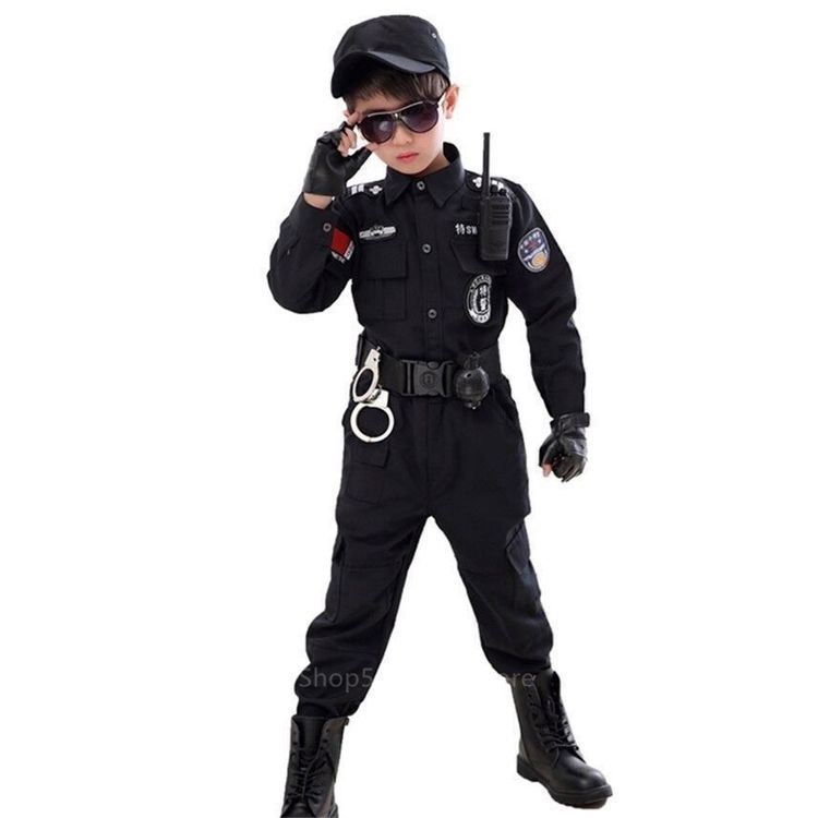 Polizeikostüm Für Kinder – T-Shirt Mit Aufdruck Größe 104-140, Inklusive Gürtel & Kellen-Motiv