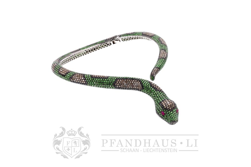 schlangen-collier-18k-weissgold-brillanten-smaragde-rubine-gebraucht