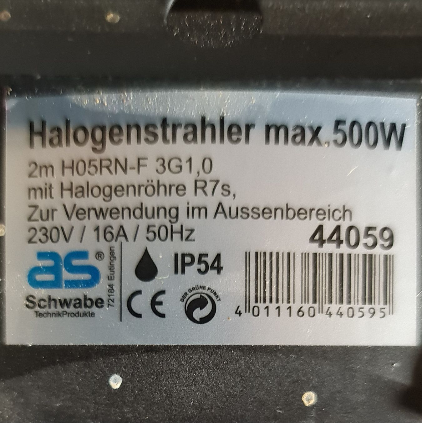 Lampade: Halogenstrahler 500W IP54 Schwabe – Nuovo (secondo la descrizione) da Lengnau BE venduto da Spahrtakus 1