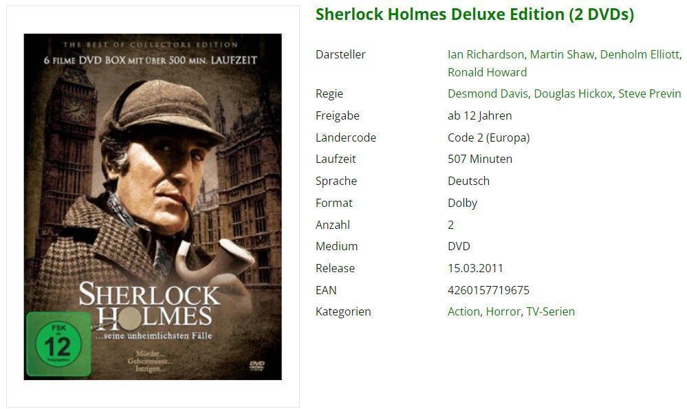 Tutti i DVDs: Sherlock Holmes Deluxe Edition (2 DVDs) – Usato da Emmetten venduto da SVollenweider