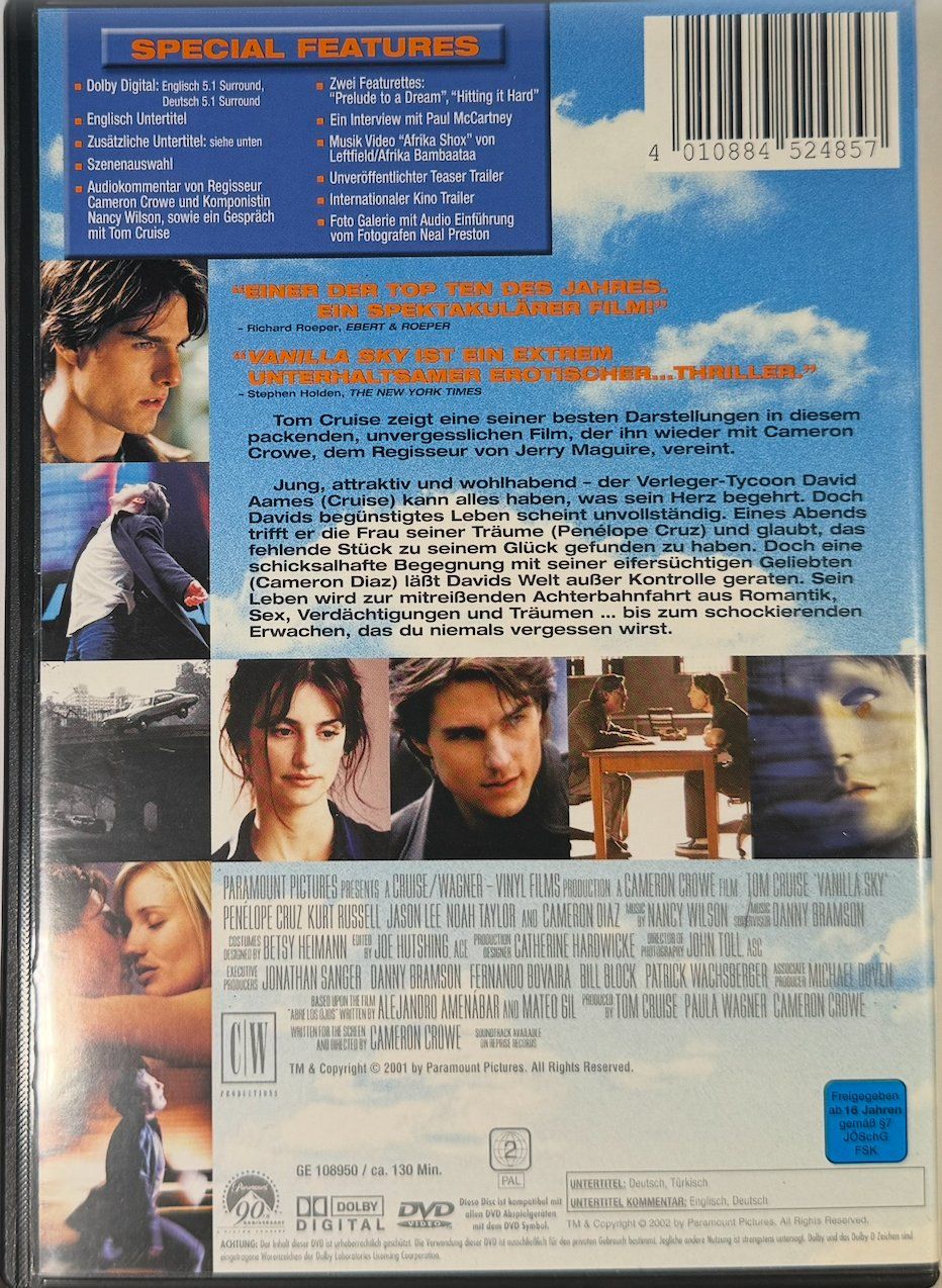 Tutti i DVDs: DVD VANILLA SKY - TOM CRUISSE – Usato da Wisen venduto da gigisna 2
