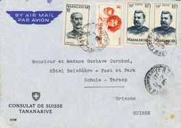 Konsulatsbrief von Madagaskar nach Scuol, Hotel Belvedere
