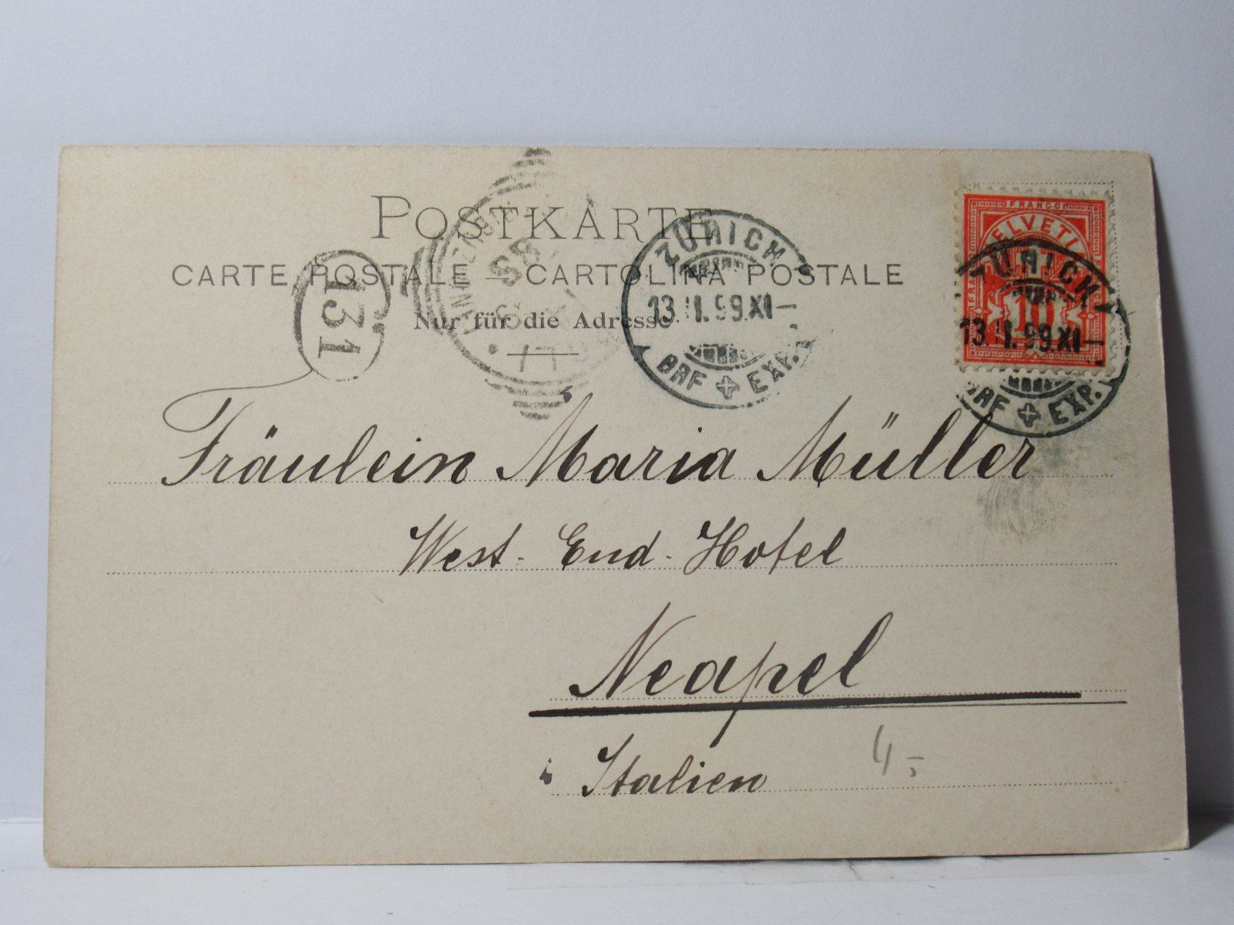 Cartoline postali: Zürich , Kirche Enge 1899 – Usato da Grenchen venduto da Bluemchen1900 1